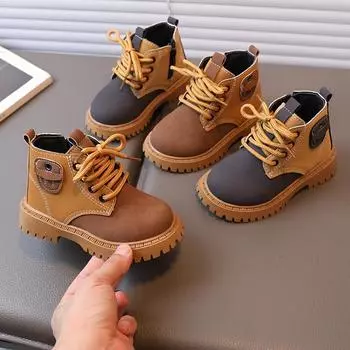 Детские осенне-зимние кожаные ботинки в британском стиле, детские нескользящие зимние туфли на боковой молнии, короткие сапоги 21