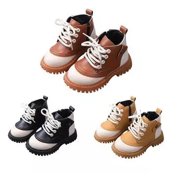 Детские осенне-зимние кожаные ботинки в британском стиле, нескользящая зимняя обувь на боковой молнии для мальчиков и девочек, короткие сапоги 27
