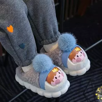 Детские осенне-зимние милые домашние тапочки из хлопка с рисунком 24/25 yards inner length 15CM