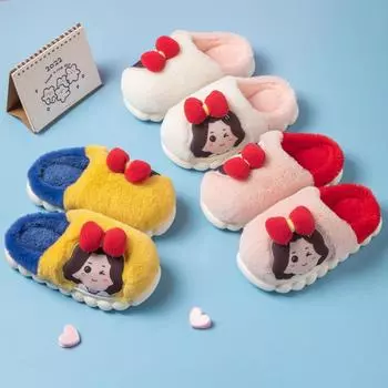 Детские осенне-зимние милые хлопковые тапочки для маленьких принцесс, домашние тапочки для девочек, мягкая подошва, нескользящая плюшевая хлопковая швабра 28-29 [Inner Length 17cm]
