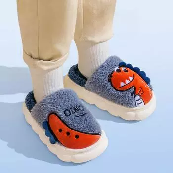 Детские осенне-зимние милые мужские плюшевые хлопковые тапочки с динозавром 19 nner length 17cm