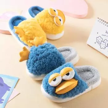 Детские осенне-зимние новые детские тапочки с рисунком из мультфильма, плоские тапочки из хлопка для девочек, для улицы, домашняя нескользящая одежда 190 [inner length 14cm] жёлтый