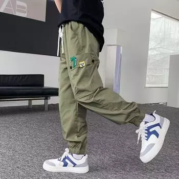 Детские осенне-зимние повседневные брюки, прямые широкие брюки цвета хаки, рабочие брюки, модные брюки для мальчиков 120 армия зеленый