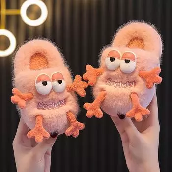 Детские осенне-зимние тапочки из утепленного хлопка с милым рисунком 24/25 inner length 14.5CM розовый