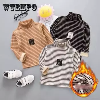 Детские осенне-зимние топы для мальчиков и девочек плюс бархатные мягкие футболки с высоким воротником и длинными рукавами Детская теплая нижняя рубашка 150