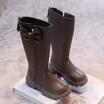 Детские осенние ботинки однотонные простые принцессные ботинки для девочек универсальные нескользящие детские повседневные модные ботинки до середины голени Sweet Chic 27 чёрный