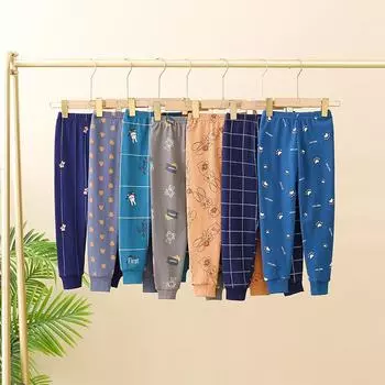 Детские осенние брюки из чистого хлопка: Мягкая внутренняя одежда для мальчиков и девочек, легкие пижамы на весну и осень 100 cm