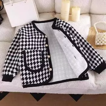 Детские осенние и зимние утепленные куртки, теплые куртки для девочек, маленькие ароматные топы, модные клетчатые куртки 90CM