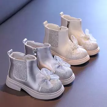 Детские осенние сапоги, роскошные милые сапоги принцессы для девочек, универсальные детские модные повседневные блестящие кожаные сапоги с толстой подошвой 26 бежевый
