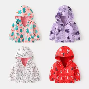 Детские пальто для девочек и мальчиков, ветровка, куртка с капюшоном, детское флисовое водонепроницаемое теплое пальто с милым принтом, верхняя одежда 100 розовый