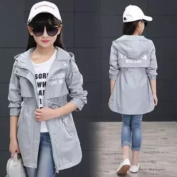 Детские пальто для девочек, весенне-осенний Тренч, детская верхняя одежда, осенние ветровки для девочек, куртки для девочек-подростков 170cm красный