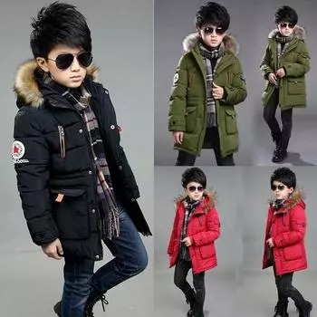 Детские пальто для мальчиков, детский пуховик, зимнее теплое пальто с капюшоном и меховым воротником, утепленная хлопковая одежда с подкладкой 170CM чёрный