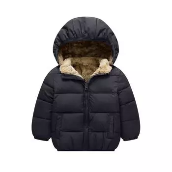 Детские пальто, зимние толстые куртки для мальчиков, теплая плюшевая утепленная верхняя одежда для девочек, меховая куртка с капюшоном, детская одежда, зимний комбинезон 130