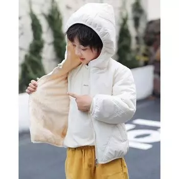 Детские пальто, зимние утепленные куртки для мальчиков, теплая плюшевая верхняя одежда, куртки с меховым капюшоном для девочек, детская одежда для малышей, зимний комбинезон 130cm чёрный