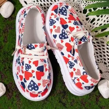 Детские парусиновые туфли 2024 года, новые туфли для мальчиков и девочек с плоским дном и принтом, модные повседневные туфли с круглым носком 25 yards inner length 16cm