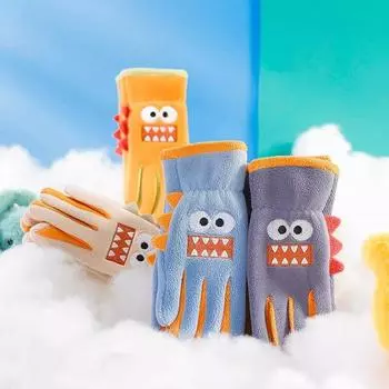 Детские перчатки для детей от 5 до 12 лет, зимние коралловые флисовые утепленные перчатки с вышивкой акулы для мальчиков и девочек, уличные утепленные перчатки для верховой езды One Size синий