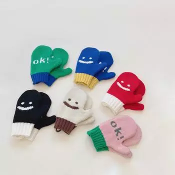 Детские перчатки Ins зимние для мальчиков и девочек, милые теплые детские зимние перчатки с бархатным трикотажным воротником 3-12 years old (length 16.5cm)
