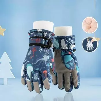 Детские перчатки Лыжные перчатки Мультяшные теплые с добавлением бархата детские зимние перчатки Холодные и водонепроницаемые Детские аксессуары для детей 4-12 лет 9-12Y