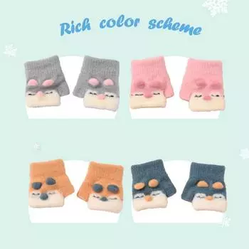 Детские перчатки осенне-зимние с рисунком из мультфильмов, милые, вязаные, теплые, морозостойкие, с пятью пальцами, детские перчатки синий