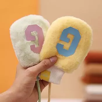 Детские перчатки-подвески на шею для детей от 0 до 3 лет, теплая сумка на осень и зиму для младенцев, мальчиков и девочек, симпатичные, с бархатом и утолщением child 0-3 years old 14.5 * 9.5cm