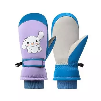 Детские перчатки с большими ушами для катания на лыжах, для улицы, с сенсорным экраном, ветрозащитные, нескользящие, толстые, бархатные, морозостойкие, теплые и милые для катания на лыжах XS красный