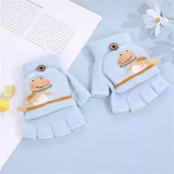 Детские перчатки с откидным верхом, милые, с рисунком динозавра, для мальчиков, для детского сада, зимние, теплые, с половиной пальца One Size