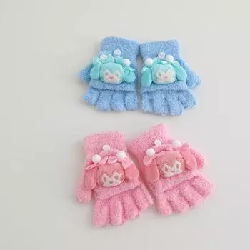 Детские перчатки с откидным верхом, осень и зима, новые, утолщенные, кораллового цвета, бархатные, теплые, пятипалые перчатки, мультфильмы, анимация, студенты пишут One Size