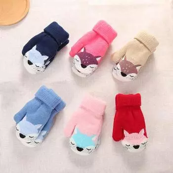 Детские перчатки с рисунком лисы, висящая на веревке, осенне-зимние теплые плюшевые вязаные перчатки для улицы