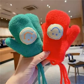 Детские перчатки согреют зимой, милые вязаные пальчики для мальчиков, объемные улыбающиеся лица, модные мягкие пальчики для девочек Child (0-3 years old 13cm)