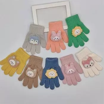 Детские перчатки, вязаные перчатки для мальчиков и девочек, детские перчатки с украшением в форме животных из мультфильмов