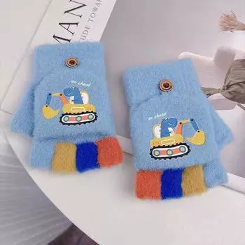 Детские перчатки зимние для мальчиков теплые и незамерзающие детские утолщенные раскладушки плюс бархатная карточка мальчик инженерный грузовик average size