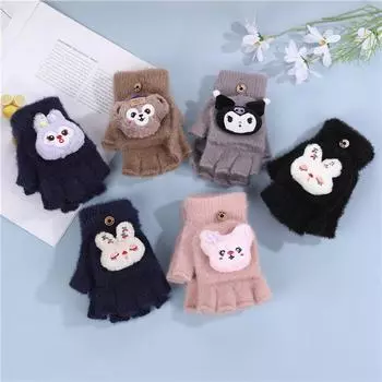 Детские перчатки зимние милые плюшевые мультяшные звезды сумка сохраняют тепло и защищают от холода для мальчиков и девочек пятиточечные вязаные для учеников начальной школы average size