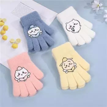 Детские перчатки зимние теплые шерстяные вязаные перчатки с пятью пальцами с рисунком милые детские перчатки для езды на велосипеде с разделенными пальцами для студентов, чтобы предотвратить простуду One Size