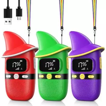 Детские перезаряжаемые рации Walkie Takies, 3 шт. в упаковке, игрушки на день рождения для мальчиков и девочек от 3 до 12 лет, 22-канальное двухстороннее радио с большим ЖК-экраном с подсветкой красный/зелёный