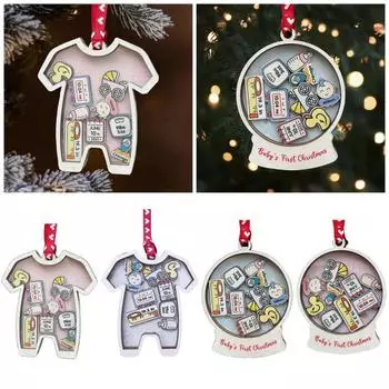 Детские первые рождественские подвесные украшения, одежда, искусственный хрустальный шар, детские аксессуары, наполненные амулетами, деревянные поделки, рождественское украшение на елку A