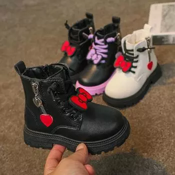 детские пинетки из хлопка с бантом в иностранном стиле для девочек кожаные ботинки 22 чёрный
