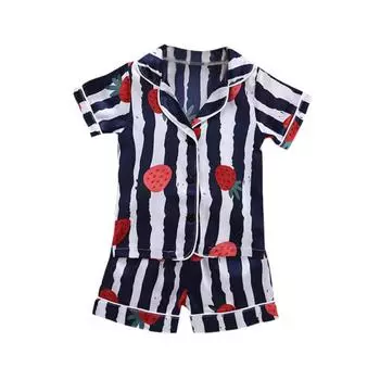 Детские пижамы для девочек и мальчиков, одежда для сна, одежда для сна, одежда для малышей, пижамные комплекты с принтом клубники в полоску, хлопковые детские пижамы M