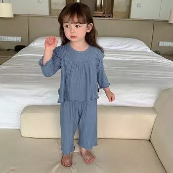 Детские пижамы для девочек, весенне-осенние детские летние тонкие пижамы для домашнего обслуживания, одежда с кондиционером 100