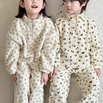 Детские пижамы для мальчиков и девочек на осень и зиму, плюс бархатные утолщенные модели, большие детские на молнии с воротником-стойкой. Услуги на дому 120