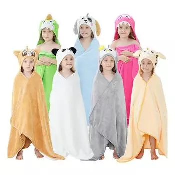 Детские пижамы, халат с капюшоном, мягкий банный халат, халаты для мальчиков и девочек, мультяшное платье