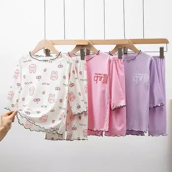 Детские пижамы из ледяного шелка, летние комплекты с короткими рукавами и семью точками для мальчиков, тонкая домашняя одежда для девочек 100cm