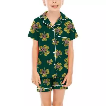 Детские пижамы, модная рубашка из двух предметов, комплект с шортами, мягкий праздничный комплект повседневной одежды 110 армия зеленый