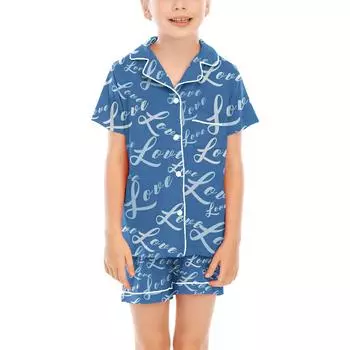 Детские пижамы, модная рубашка из двух предметов, комплект с шортами, мягкий праздничный комплект повседневной одежды 110 синий