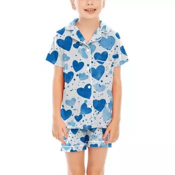 Детские пижамы, модная рубашка из двух предметов, комплект с шортами, мягкий праздничный комплект повседневной одежды 110 синий