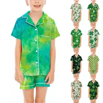 Детские пижамы, модная рубашка из двух предметов, комплект с шортами, мягкий праздничный комплект повседневной одежды 110 армия зеленый