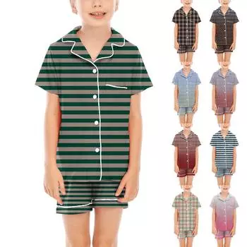 Детские пижамы, модная рубашка из двух предметов, комплект с шортами, мягкий праздничный комплект повседневной одежды 110 бежевый