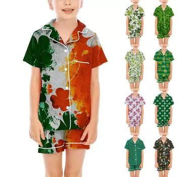 Детские пижамы, модная рубашка из двух предметов, комплект с шортами, мягкий праздничный комплект повседневной одежды 110 армия зеленый