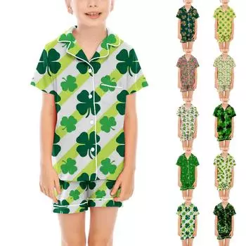 Детские пижамы, модная рубашка из двух предметов, комплект с шортами, мягкий праздничный комплект повседневной одежды 110 армия зеленый