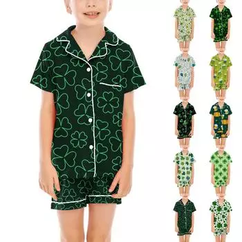 Детские пижамы, модная рубашка из двух предметов, комплект с шортами, мягкий праздничный комплект повседневной одежды 110 армия зеленый
