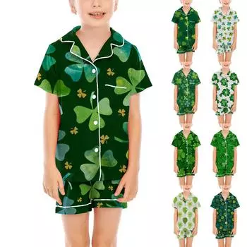 Детские пижамы, модная рубашка из двух предметов, комплект с шортами, мягкий праздничный комплект повседневной одежды 110 армия зеленый